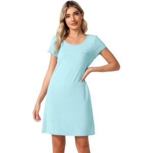 imageWiWi Bamboo Viscose Nightgowns for Women Soft Short Sleeve Sleep Nightgown Summer Lightweight Night Shirt SXXLCaqua