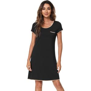 imageWiWi Bamboo Viscose Nightgowns for Women Soft Short Sleeve Sleep Nightgown Summer Lightweight Night Shirt SXXLCblack