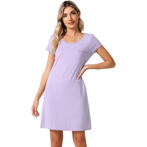 imageWiWi Bamboo Viscose Nightgowns for Women Soft Short Sleeve Sleep Nightgown Summer Lightweight Night Shirt SXXLCtaro Purple