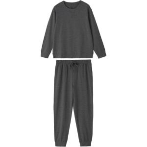 imageWiWi Mens Pajama Sets French Terry Sleepwear Long Sleeve Top and Pants Pjs with Pockets Drawstring SXXLCharcoal Heather