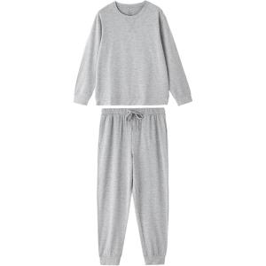 imageWiWi Mens Pajama Sets French Terry Sleepwear Long Sleeve Top and Pants Pjs with Pockets Drawstring SXXLLight Heather Grey