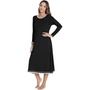 imageWiWi Nightgown for Women Long Sleeve Crewneck Sleepwear Full Length Long Nightshirt Soft Loungewear SXXLBlack