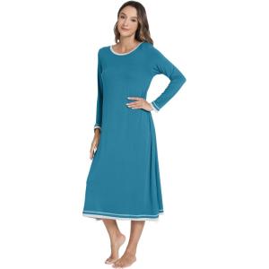 imageWiWi Nightgown for Women Long Sleeve Crewneck Sleepwear Full Length Long Nightshirt Soft Loungewear SXXLTeal Blue