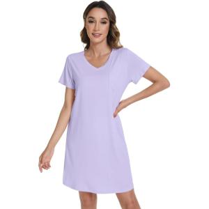 imageWiWi Nightgowns for Women Short Sleeve Sleepshirt Pajama Shirt Viscose from bamboo Soft Sleep Dress Vneck Nightshirt SXXLAtaro Purple