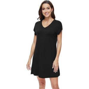 imageWiWi Nightgowns for Women Short Sleeve Sleepshirt Pajama Shirt Viscose from bamboo Soft Sleep Dress Vneck Nightshirt SXXLBblack