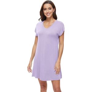 imageWiWi Nightgowns for Women Short Sleeve Sleepshirt Pajama Shirt Viscose from bamboo Soft Sleep Dress Vneck Nightshirt SXXLBtaro Purple
