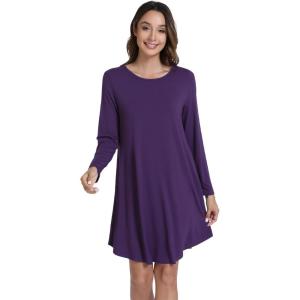 imageWiWi Nightgowns for Women Sleep Dress Soft Long Sleeve Curved Hem Nightgown with PocketsViscose from Bamboo SXXLDark Purple