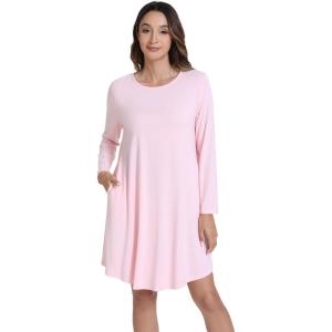 imageWiWi Nightgowns for Women Sleep Dress Soft Long Sleeve Curved Hem Nightgown with PocketsViscose from Bamboo SXXLPink