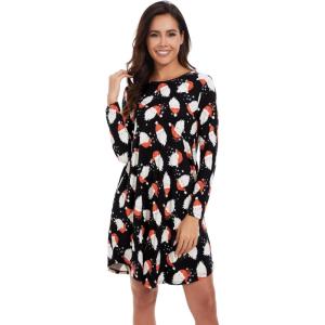 imageWiWi Nightgowns for Women Sleep Dress Soft Long Sleeve Curved Hem Nightgown with PocketsViscose from Bamboo SXXLSanta Claus on Black