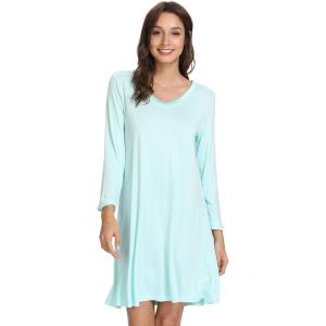 imageWiWi Nightgowns for Women Soft Long Sleeve Nightgown Plus Size Sleep Shirt Pajama Gown Viscose from Bamboo S4XAaqua