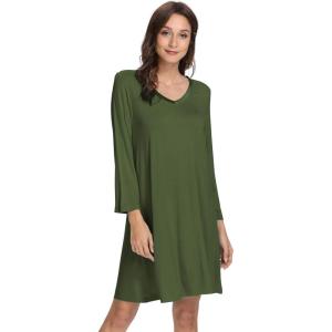 imageWiWi Nightgowns for Women Soft Long Sleeve Nightgown Plus Size Sleep Shirt Pajama Gown Viscose from Bamboo S4XAarmy Green