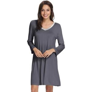 imageWiWi Nightgowns for Women Soft Long Sleeve Nightgown Plus Size Sleep Shirt Pajama Gown Viscose from Bamboo S4XAcharcoal