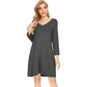 imageWiWi Nightgowns for Women Soft Long Sleeve Nightgown Plus Size Sleep Shirt Pajama Gown Viscose from Bamboo S4XAcharcoal Heather