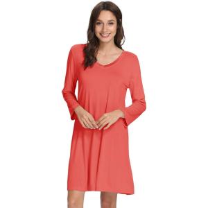 imageWiWi Nightgowns for Women Soft Long Sleeve Nightgown Plus Size Sleep Shirt Pajama Gown Viscose from Bamboo S4XAcoral