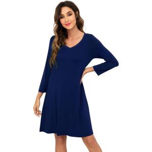 imageWiWi Nightgowns for Women Soft Long Sleeve Nightgown Plus Size Sleep Shirt Pajama Gown Viscose from Bamboo S4XAdark Blue