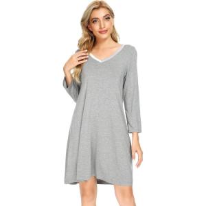 imageWiWi Nightgowns for Women Soft Long Sleeve Nightgown Plus Size Sleep Shirt Pajama Gown Viscose from Bamboo S4XAheather Grey