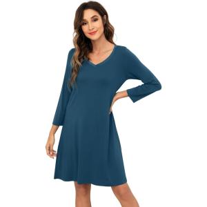 imageWiWi Nightgowns for Women Soft Long Sleeve Nightgown Plus Size Sleep Shirt Pajama Gown Viscose from Bamboo S4XAink Blue