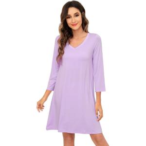 imageWiWi Nightgowns for Women Soft Long Sleeve Nightgown Plus Size Sleep Shirt Pajama Gown Viscose from Bamboo S4XAlight Purple