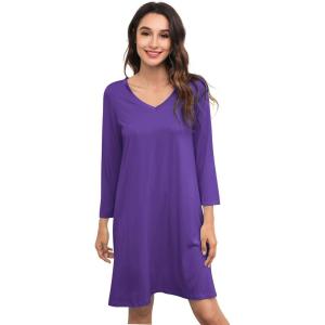 imageWiWi Nightgowns for Women Soft Long Sleeve Nightgown Plus Size Sleep Shirt Pajama Gown Viscose from Bamboo S4XAlilac