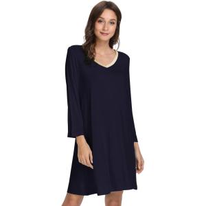 imageWiWi Nightgowns for Women Soft Long Sleeve Nightgown Plus Size Sleep Shirt Pajama Gown Viscose from Bamboo S4XAnavy