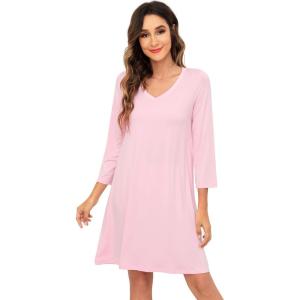 imageWiWi Nightgowns for Women Soft Long Sleeve Nightgown Plus Size Sleep Shirt Pajama Gown Viscose from Bamboo S4XApink