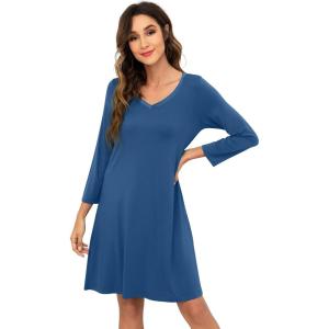 imageWiWi Nightgowns for Women Soft Long Sleeve Nightgown Plus Size Sleep Shirt Pajama Gown Viscose from Bamboo S4XAprussian Blue