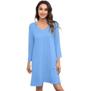 imageWiWi Nightgowns for Women Soft Long Sleeve Nightgown Plus Size Sleep Shirt Pajama Gown Viscose from Bamboo S4XAsky Blue