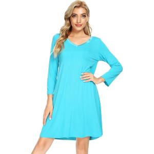 imageWiWi Nightgowns for Women Soft Long Sleeve Nightgown Plus Size Sleep Shirt Pajama Gown Viscose from Bamboo S4XAturquoise