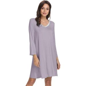 imageWiWi Nightgowns for Women Soft Long Sleeve Nightgown Plus Size Sleep Shirt Pajama Gown Viscose from Bamboo S4XAviolet