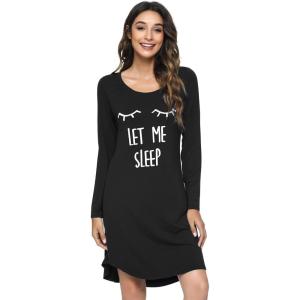 imageWiWi Nightgowns for Women Soft Long Sleeve Nightgown Plus Size Sleep Shirt Pajama Gown Viscose from Bamboo S4XBblackEye