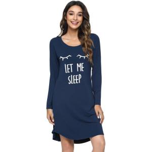 imageWiWi Nightgowns for Women Soft Long Sleeve Nightgown Plus Size Sleep Shirt Pajama Gown Viscose from Bamboo S4XBdark BlueEye