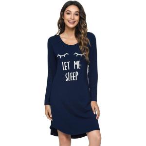imageWiWi Nightgowns for Women Soft Long Sleeve Nightgown Plus Size Sleep Shirt Pajama Gown Viscose from Bamboo S4XBnavyEye