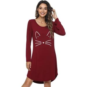 imageWiWi Nightgowns for Women Soft Long Sleeve Nightgown Plus Size Sleep Shirt Pajama Gown Viscose from Bamboo S4XBwineCat
