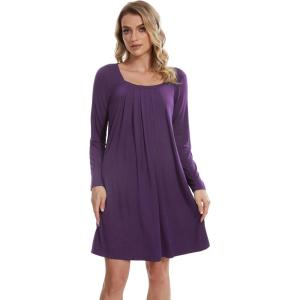 imageWiWi Nightgowns for Women Square Neck Long Sleeve Night Gowns Viscose from Bamboo Soft Night Shirt Pajamas SXXLDark Purple