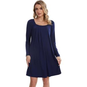 imageWiWi Nightgowns for Women Square Neck Long Sleeve Night Gowns Viscose from Bamboo Soft Night Shirt Pajamas SXXLNavy