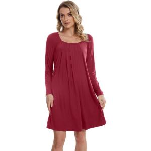 imageWiWi Nightgowns for Women Square Neck Long Sleeve Night Gowns Viscose from Bamboo Soft Night Shirt Pajamas SXXLWine