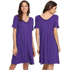 imageWiWi Soft Nightgowns for Women Viscose from Bamboo Sleep Shirts Plus Size Pajamas Short Sleeve Sleepwear S4XAlilac