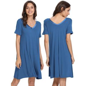 imageWiWi Soft Nightgowns for Women Viscose from Bamboo Sleep Shirts Plus Size Pajamas Short Sleeve Sleepwear S4XAprussian Blue