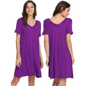 imageWiWi Soft Nightgowns for Women Viscose from Bamboo Sleep Shirts Plus Size Pajamas Short Sleeve Sleepwear S4XApurple