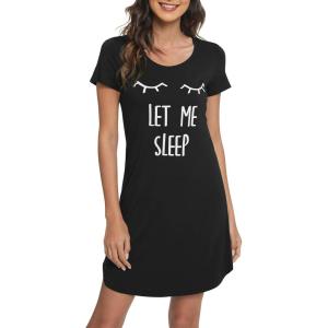 imageWiWi Soft Nightgowns for Women Viscose from Bamboo Sleep Shirts Plus Size Pajamas Short Sleeve Sleepwear S4XBblack Eye