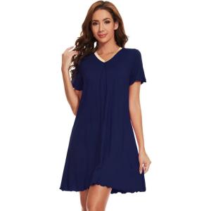 imageWiWi Soft Nightgowns for Women Viscose from Bamboo Sleep Shirts Plus Size Pajamas Short Sleeve Sleepwear S4XDblue Depth