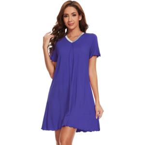 imageWiWi Soft Nightgowns for Women Viscose from Bamboo Sleep Shirts Plus Size Pajamas Short Sleeve Sleepwear S4XDbulish Purple