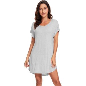 imageWiWi Viscose from Bamboo Nightgowns for Women Lightweight Casual Nightgown Short Sleeve Sleep Shirt Soft Summer Night SXXLAash Grey