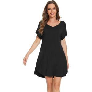 imageWiWi Viscose from Bamboo Nightgowns for Women Lightweight Casual Nightgown Short Sleeve Sleep Shirt Soft Summer Night SXXLAblack