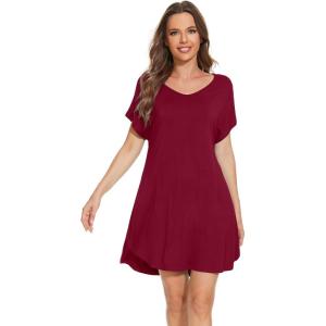 imageWiWi Viscose from Bamboo Nightgowns for Women Lightweight Casual Nightgown Short Sleeve Sleep Shirt Soft Summer Night SXXLAwine