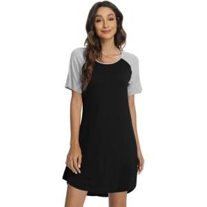 imageWiWi Viscose from Bamboo Nightgowns for Women Lightweight Casual Nightgown Short Sleeve Sleep Shirt Soft Summer Night SXXLBblack