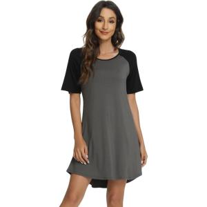 imageWiWi Viscose from Bamboo Nightgowns for Women Lightweight Casual Nightgown Short Sleeve Sleep Shirt Soft Summer Night SXXLBcharcoal