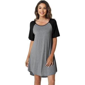 imageWiWi Viscose from Bamboo Nightgowns for Women Lightweight Casual Nightgown Short Sleeve Sleep Shirt Soft Summer Night SXXLBdark Heather Grey