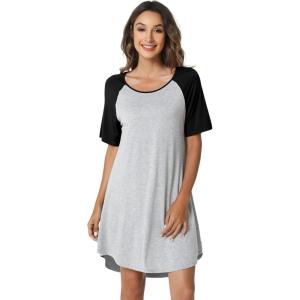 imageWiWi Viscose from Bamboo Nightgowns for Women Lightweight Casual Nightgown Short Sleeve Sleep Shirt Soft Summer Night SXXLBlight Heather GreyBlack