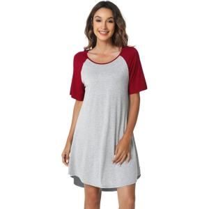 imageWiWi Viscose from Bamboo Nightgowns for Women Lightweight Casual Nightgown Short Sleeve Sleep Shirt Soft Summer Night SXXLBlight Heather GreyWine Red